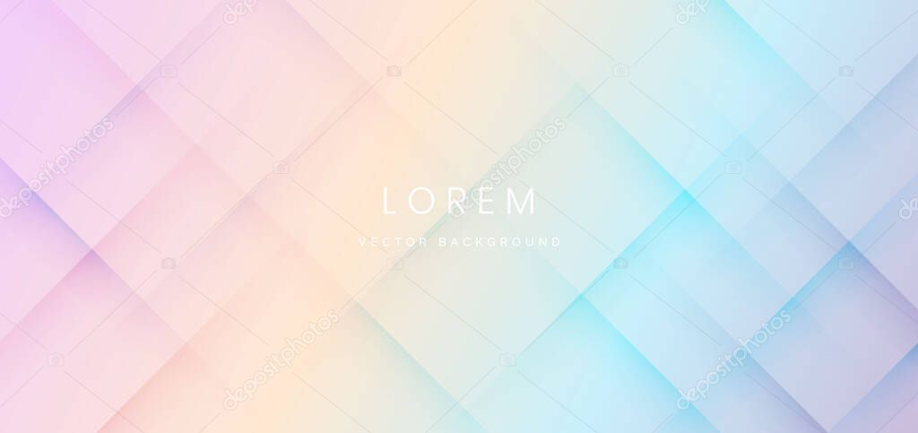 Abstract futuristic geometric shape overlapping on colorful pastel background. You can use for ad, banner, poster, template, business presentation. Vector illustration