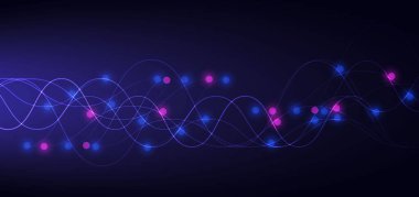 Koyu arkaplanda mavi ışık efektiyle parlayan mavi dalga çizgileri. Fütürist dijital analiz büyük veri konsepti. Vektör illüstrasyonu