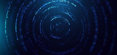 Dijital teknoloji arka planında mavi kare çizgiler, daire şeklinde aydınlatma efekti var. Fütürist veri iletişimi kavramı. Vektör illüstrasyonu