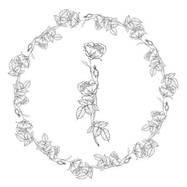 Bir buket siyah beyaz gül. Grafik çizimi. Çiçek buketi. Gül çiçeği 9