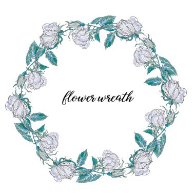 Gül. Çiçek çelengi. Romantik narin çelenk botanik güzelliği