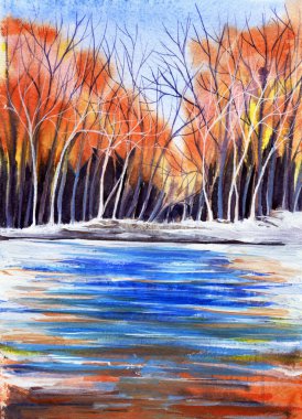 Sonbahar manzara suluboya.