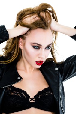 kadın siyah deri ceket