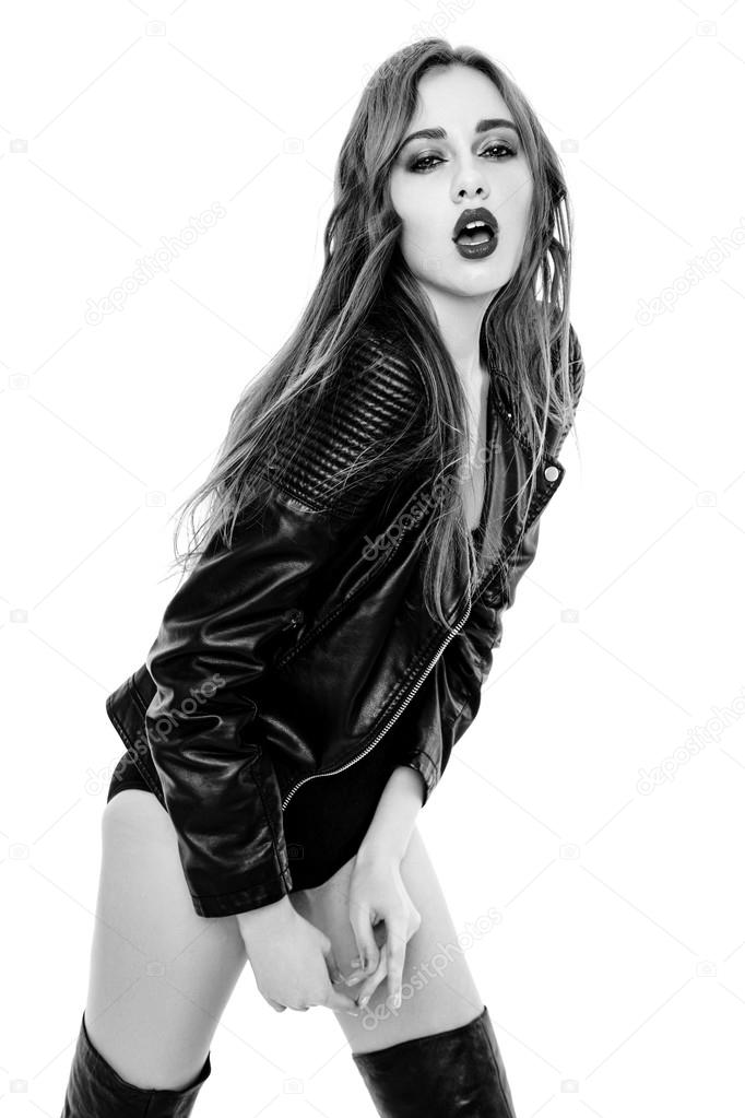 Woman in black leather jacket Stock Photo by ©smmartynenko 104456694