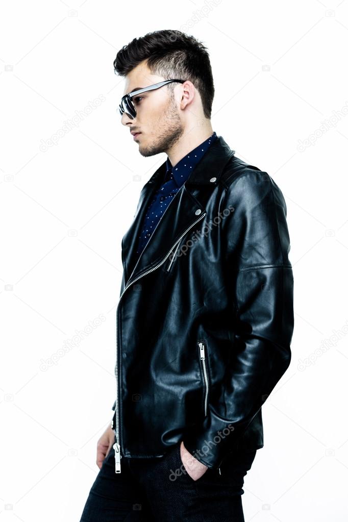 Handsome Guy Wear Leather Jacket Stock Photo Download Image Now 20-29 ...