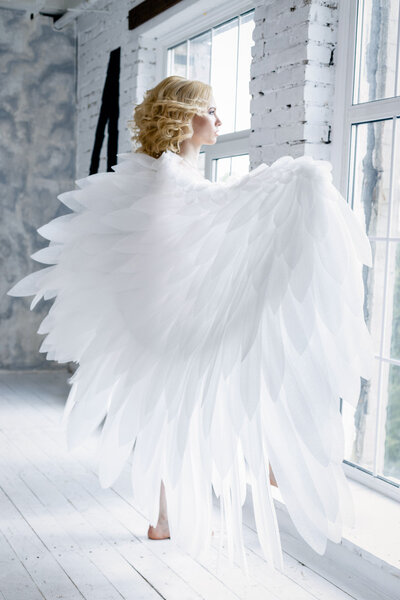 female model with angel wings