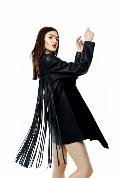Kadın siyah deri ceket — Stok fotoğraf