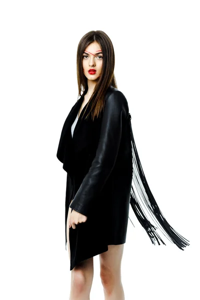 Mujer en chaqueta de cuero negro —  Fotos de Stock