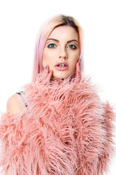 Meisje model met vrij sexy gezicht en roze haren — Stockfoto