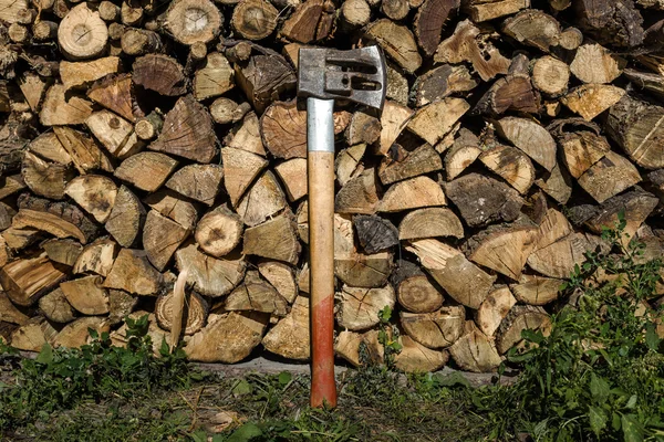 Logs of firewood and axe — Stock Photo, Image