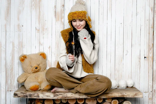 Cheerful funny woman in warm hat — Stock Photo, Image