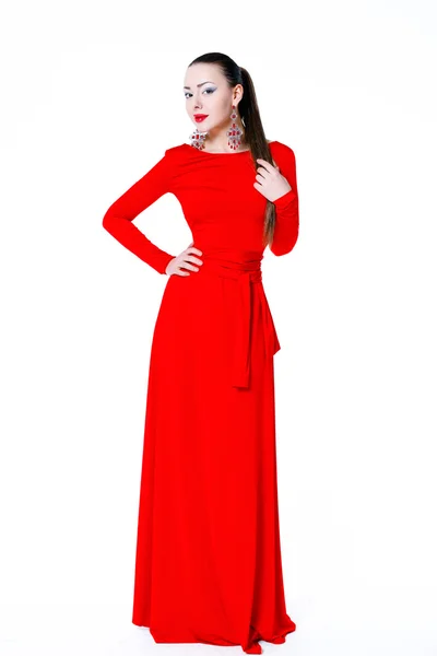 Beau modèle en robe rouge — Photo