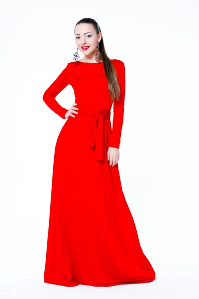 Modelo bonito em vestido vermelho — Fotografia de Stock