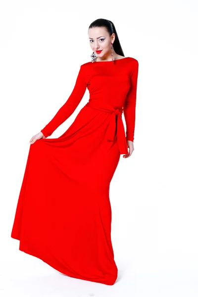 赤いドレスの美しいモデル — ストック写真