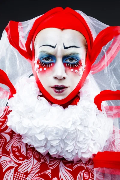 Close-up van portret met vrolijke clown — Stockfoto