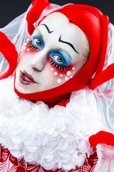 Close-up van portret met vrolijke clown — Stockfoto