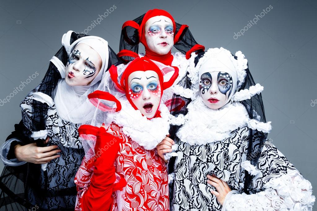 Four cheerful clown