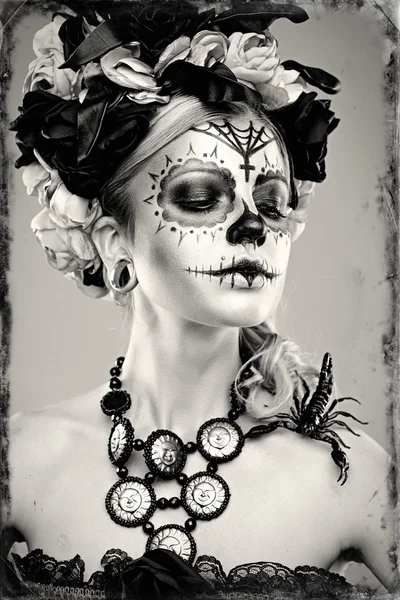 Woman with sugar skull makeup — Stock Photo, Image