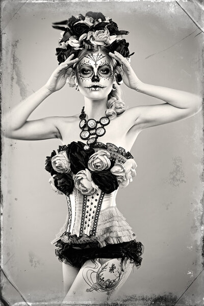 woman with sugar skull makeup