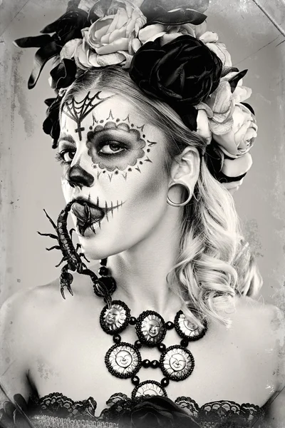 woman with sugar skull makeup