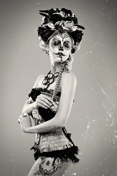 Woman with sugar skull makeup — Stock Photo, Image