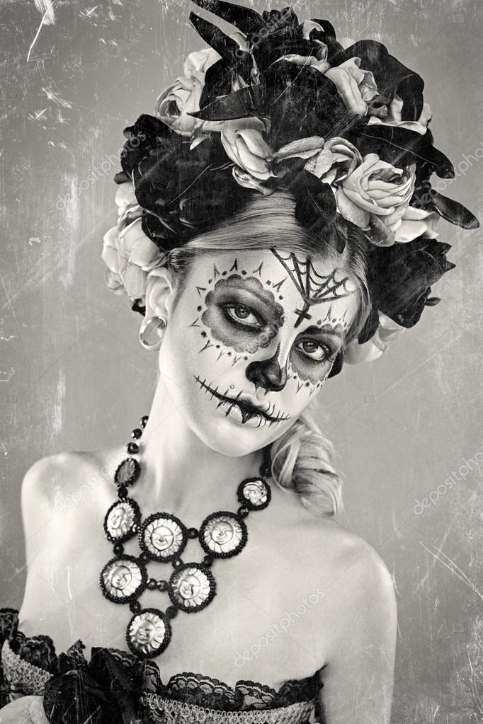 Woman with sugar skull makeup — Stock Photo © smmartynenko #88644046