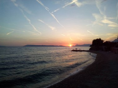 Hırvatistan 'da Adriyatik Denizi' nde gün batımı