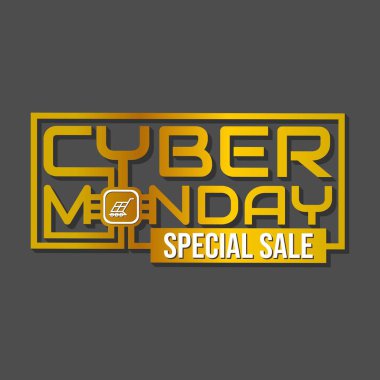 Siyah arkaplan üzerine altın gradyan metin içeren siber pazartesi özel satış etiketi vektörü