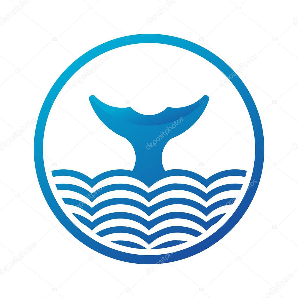 This is the blue whale tail in the ocean logo concept version 1, with border and blue gradient.