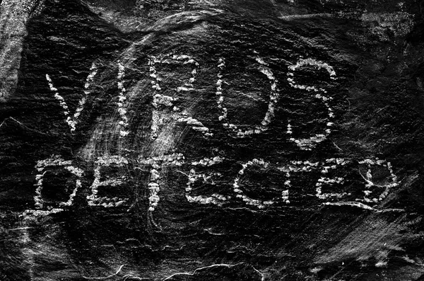 VIRUS DETECTED written with chalk on black stone. — Stock Photo, Image