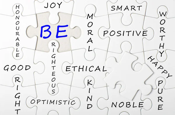 BE concept - Jigsaw, puzzle in Black & White colour, BE written in blue