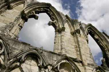 St Marys Abbey harabe, eski görünümü duvar York, İngiltere, Birleşik Krallık'ta