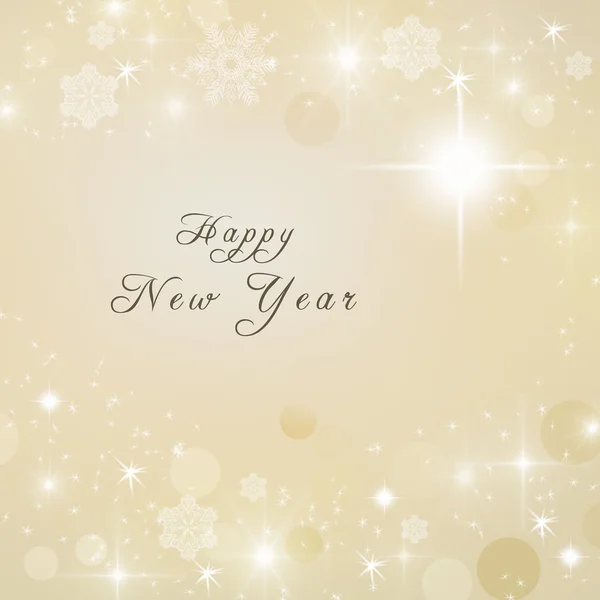 Happy nytt år text skriven på gyllene ljus glittrig vintern bakgrund. Nyårskort. — Stockfoto
