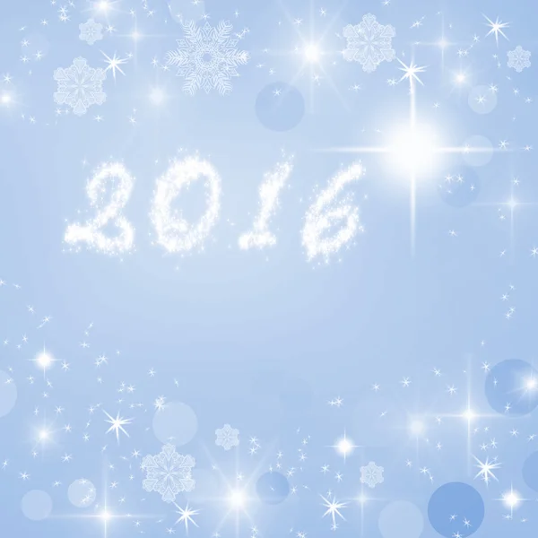 Jahr 2016 auf blauem glitzernden Winterhintergrund geschrieben. Neujahrskarte. — Stockfoto