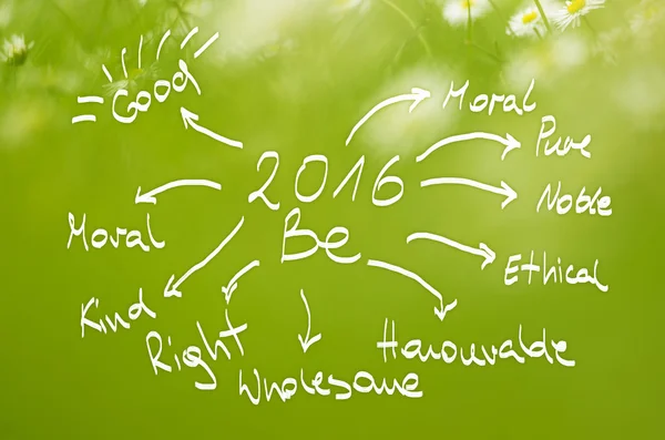 Date 2016 Be goals handwritten on  real green background. — Stock Photo, Image