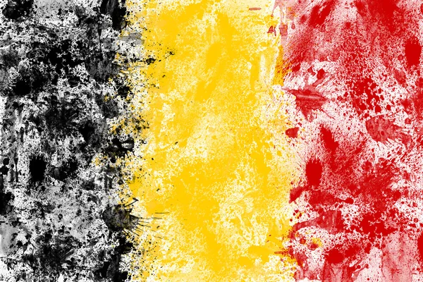 Belgijski flaga utworzona z rozchlapać kolory czarny, żółty, czerwony. — Zdjęcie stockowe