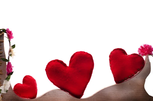 Happy Valentines Day Background isolated on white. Hand made from felt red heart, craft. Mothers Day, Birthday concepts. — Stock Photo, Image