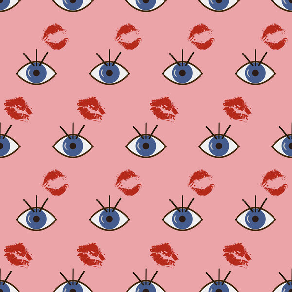 The pattern of the eyes and kisses