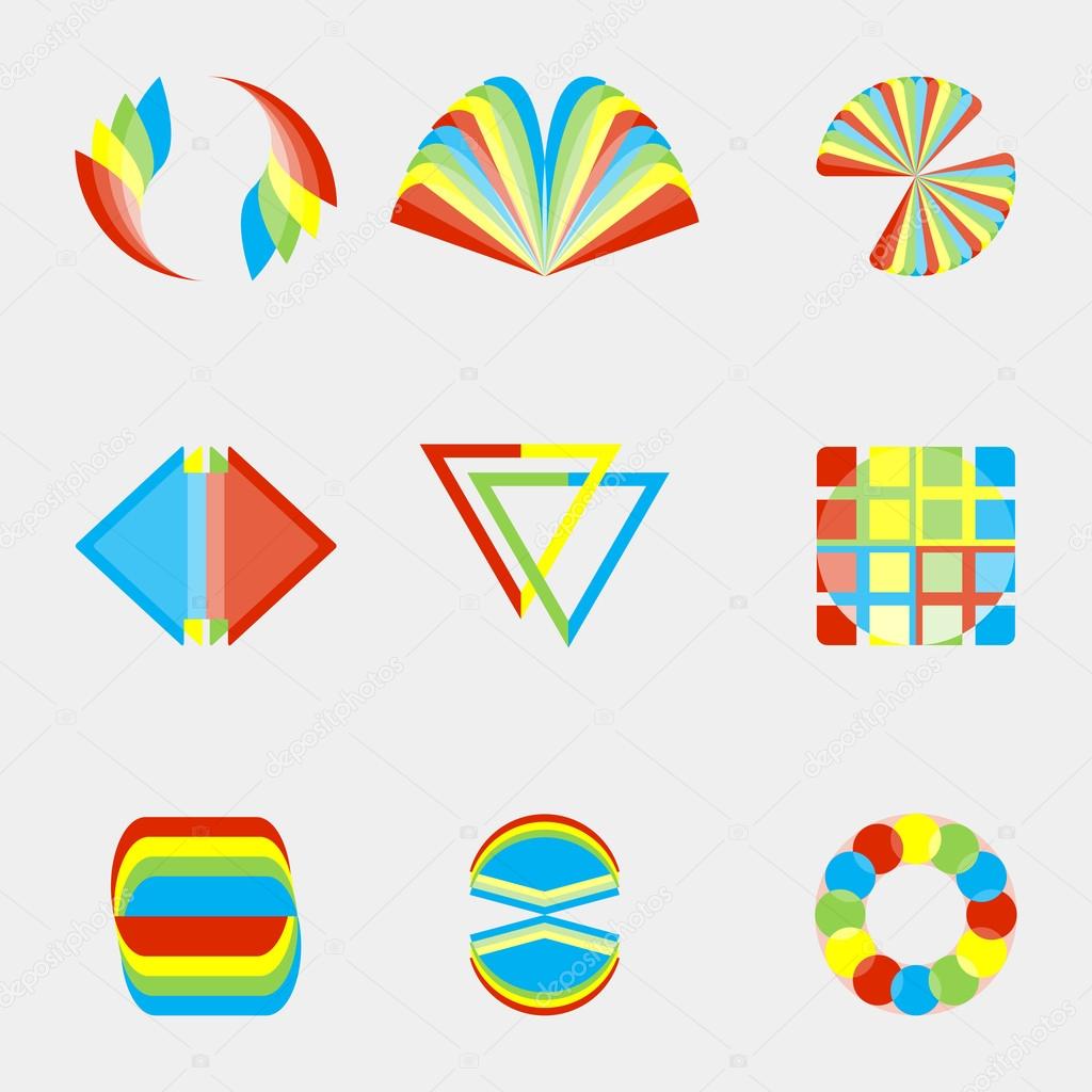 Nine colored abstract colorful logo for web design.