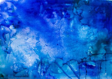 Yapraklı ve boyalı mavi suluboya arkaplan