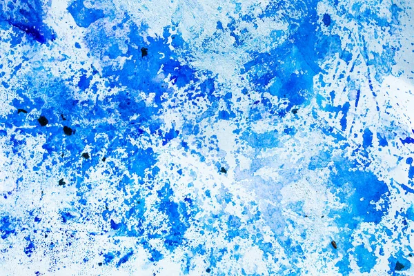 Blauer Aquarell Floraler Hintergrund Mit Blättern Und Farbspritzern Stockbild