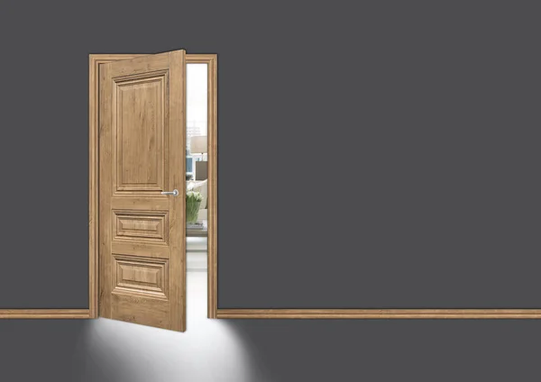 Porte Legno Porta Aperta Luce Dalla Porta — Vettoriale Stock