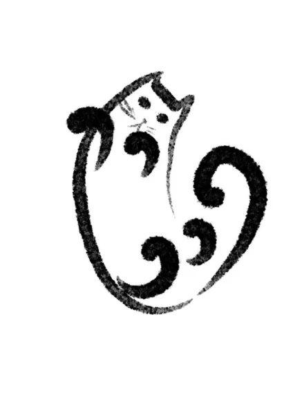 Zeichnung einer Katze auf dem Rücken liegend auf weißem Hintergrund — Stockfoto