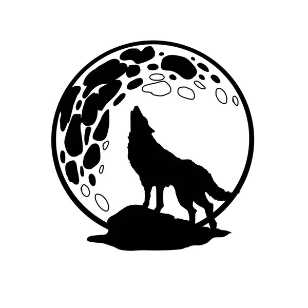 Heulender Wolf auf dem Hintergrund des Mondes, schwarz-weiße Farben — Stockfoto