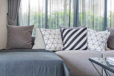 Modern oturma odası kanepe üzerinde battaniye ile