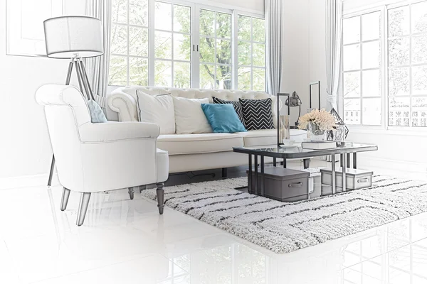 modern oturma odası iç tasarım kroki