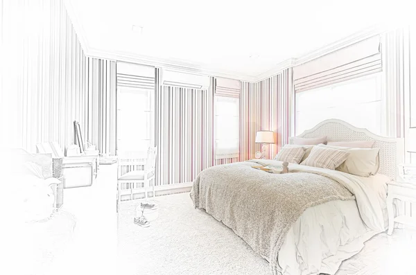 Эскиз современного интерьера спальни — стоковое фото