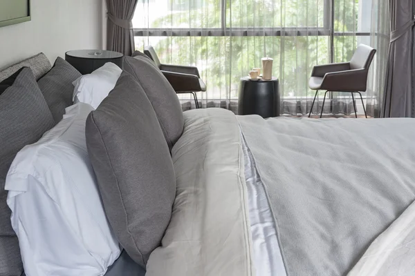 Modern bedroom style with grey color tone — Stock Photo, Image