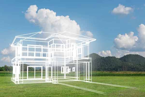 緑の芝生の上の夢の家のコンセプト — ストック写真