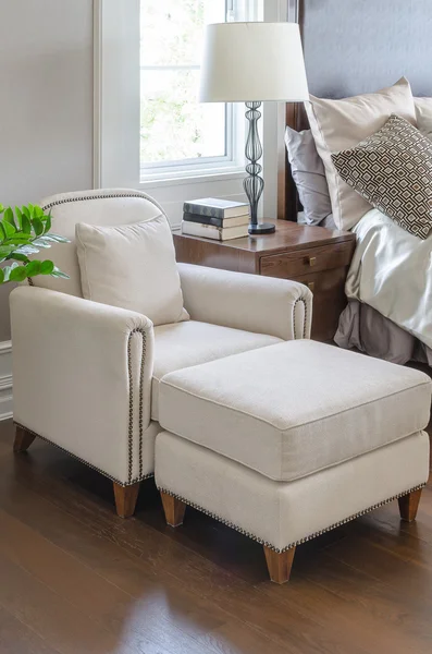 Luxury white chair in classic bedroom design — Stock Photo, Image